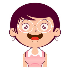 girl short bob hair playful face cartoon cute