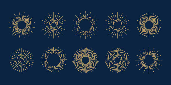 Modern ornament vintage radial sunburst outline collection set