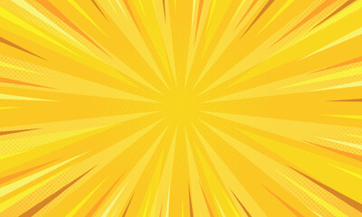 yellow and orange cartoon pop art comic style sunburst with cloud background