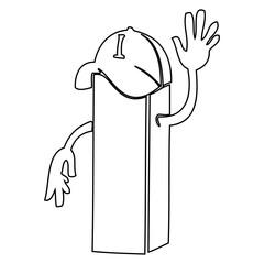 Enigmatic 'I' Character: A unique, stylized character in the form of the letter 'I', gesturing a friendly wave and wearing a cap.
