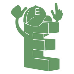 Energetic Letter E: A stylized depiction of the letter E, personified with a baseball cap and playful gestures, radiating positivity and vitality. 