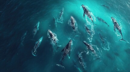 Majestic Humpback Whales Swimming Gracefully in Crystal Clear Ocean Waters