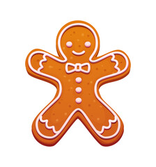 Cartoon Christmas gingerbread man cookie or winter holiday biscuit, vector icon. Gingerbread man cookie with icing glaze or sweet frosting decoration for Christmas biscuit and New Year pastry dessert