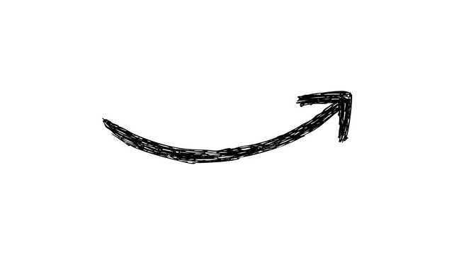Animated rough curved arrow pointing upward. Grungy textured stroke path transition element, ideal for progress, success, or direction motion graphics.
