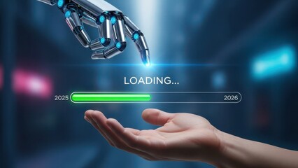 Robot hand interacting with loading bar and human hand