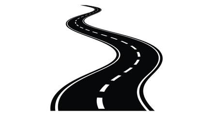 A winding road stretches into the distance depicted as a stark black silhouette