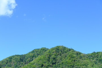 夏の青空と定山渓の稜線