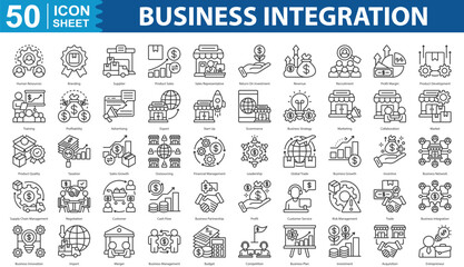 Business Integration icon set collection. human resources, branding, supplier, product sales, sales representative, return on investment and more. illustration eps 10