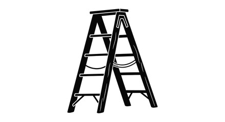 A stark black ladder stands prominently against a white background a striking silhouette