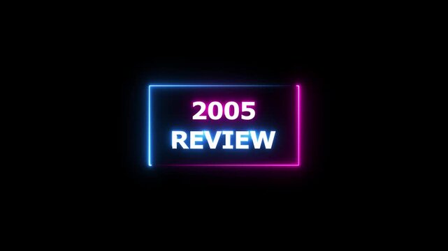 2005 Review Neon text animation. Financial and Time management platform concept background 4k video.