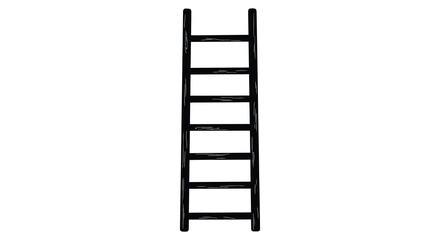 A simple black ladder stands vertically against a white background a striking silhouette