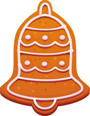 Cartoon Christmas gingerbread cookie or bell biscuit for winter holiday pastry, vector icon. Gingerbread cookie in shape of jingle bell with sweet icing glaze for Christmas and New Year decoration