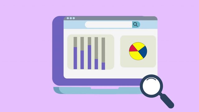Minimalist vector illustration of a laptop showing a simplified application interface with a search bar and four square content placeholders on a light green background.