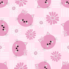 Set of four cute watercolor cats in various poses with floral accessories, perfect for pet-themed designsVector illustration, adorable and happy kittens, ideal for printing, posters, dedications