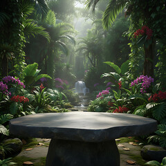 Enchanting Jungle Stone Table in Lush Green Forest