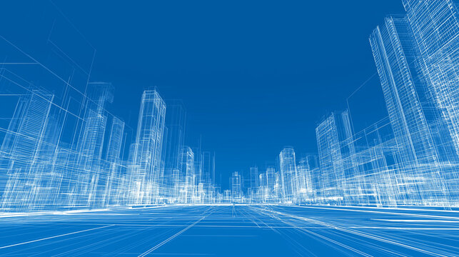 Futuristic smart city blueprint with digital urban architecture design