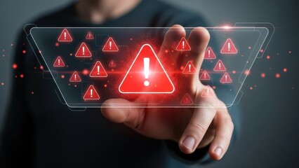 Hand interacting with virtual alert system isolated on white background, Vector, illustration