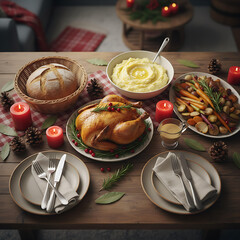 Overhead View of Christmas Dinner Table Setting