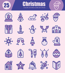 Fototapeta premium Christmas Colored Outline Icons Set.Christmas Symbol