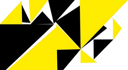 Dynamic Abstract Geometric Pattern with Fragmented Triangles in High Contrast Yellow, Black, and White Composition