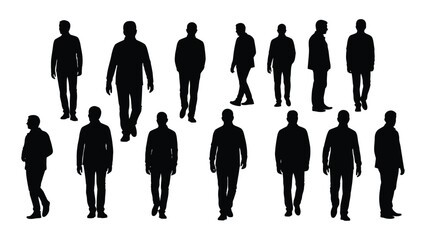 a collection of diverse human figures displayed in stark black silhouettes embodying varied body types and postures silhouette