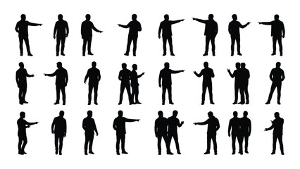 a collection of various human figures in different poses and gestures presented as a dark silhouette