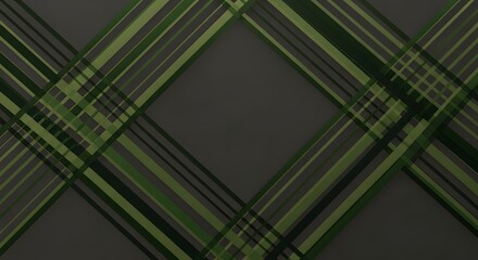 Dark Green Abstract Geometric Plaid Pattern Background with Diagonal Intersecting Stripes and Copy Space