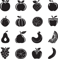 Black vegetable icons showcasing diverse healthy food elements in silhouette style silhouette black and white 