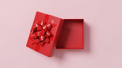 An open red gift box with a red bow, ready to reveal its contents against a soft pink background, symbolizing surprise and celebration