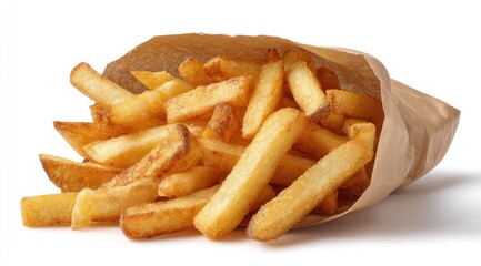 Golden French Fries in a Paper Bag.