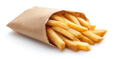 Golden French Fries in Paper Bag.