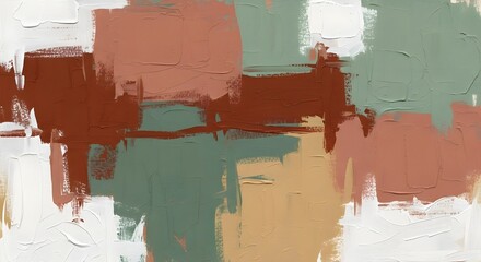Contemporary Abstract Acrylic Painting Background with Thick Impasto Brushstrokes in Terracotta, Sage Green, and White Tones