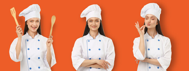 Set, Female chef poses showing excitement and satisfaction