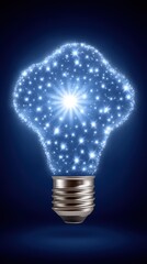 A creative illustration of a glowing light bulb formed by sparkling stars, representing innovation and bright ideas on a dark blue background, ideal for creative or technology concepts.