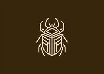 A geometric simple lineart beetle logo featuring a symmetrical shell and segmented body lines, conveying structure, resilience, and natural balance