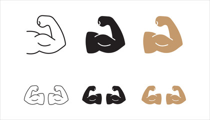 Linear Hand icon set, strong arm of an athlete, Muscle icon, biceps icon, Bodybuilding and fitness concept.