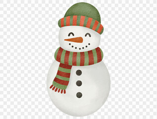 Watercolor snowman with scarf cute winter holiday seasonal illustration Vector.