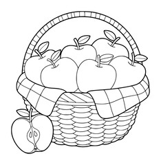 A Basket Full of Apples and a Half Apple Illustration