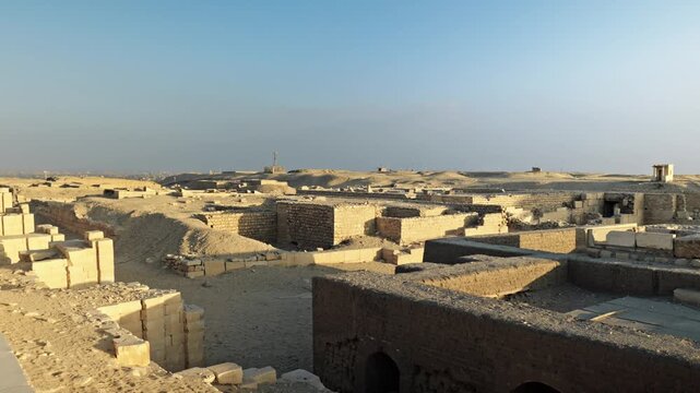 New Kingdom Temple-Tomb Ruins in the Saqqara Necropolis At sunset.