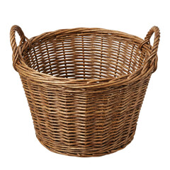 Fototapeta premium Empty round rustic brown wicker basket with handles