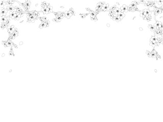 さくら線画のフレーム⑫黒_上部