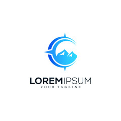 Blue Gradient Mountain Compass Adventure Logo