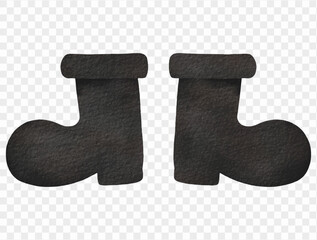 Watercolor black Santa boots festive winter holiday decoration illustration Vector.