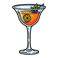 Stylized orange cocktail with garnish and slice of citrus isolated on white background silhouette