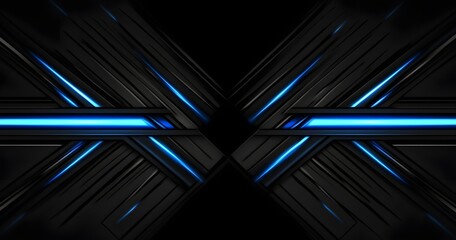 Futuristic geometric design background with glowing blue neon lines and symmetrical patterns