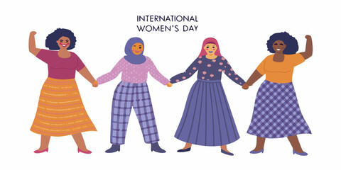 Celebrating international women s day with diverse group of women holding hands