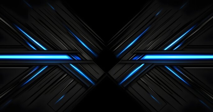 Futuristic geometric design background with glowing blue neon lines and symmetrical patterns - Powered by Adobe