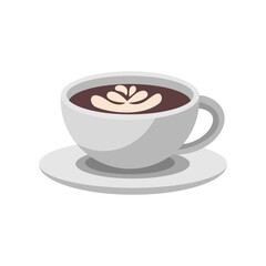 Cup of coffee with latte art. Cartoon vector illustration. Hand drawn Teacup illustration