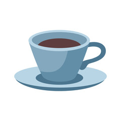 Blue Cup of coffee, tea, hot chocolate, cocoa. Cartoon vector illustration. Hand drawn Teacup illustration
