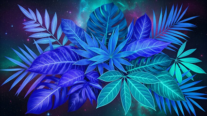 Tropical Leaves and Foliage in Neon Glow